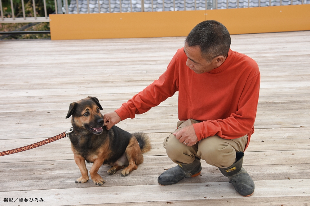 「保護犬達の楽園」の犬と北村紋義さん（ポチパパ）さん